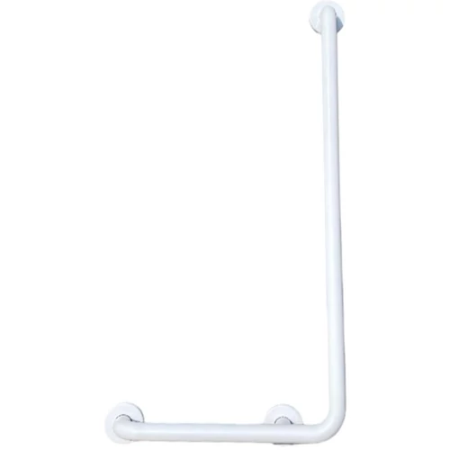 Fordított L-alakú mozgássérült kapaszkodó 400x800mm, balos, szemből nézve a WC jobb oldalára kerül, acél, fehér