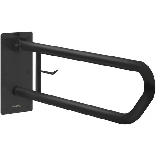 Felhajtható kapaszkodó WC-papír tartóval, fali, r.m. acél, matt fekete, D=32mm, L=800mm