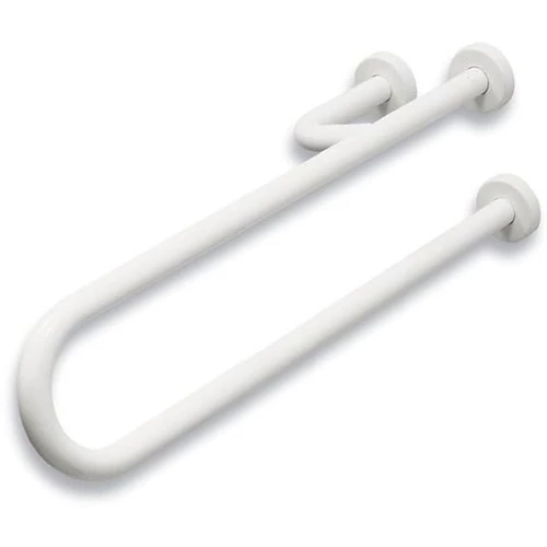 Fix U alakú kapaszkodó, jobb oldali megerősítéssel, szemből nézve a WC bal oldalára kerül, acél, fehér, takarótárcsával, 600 mm