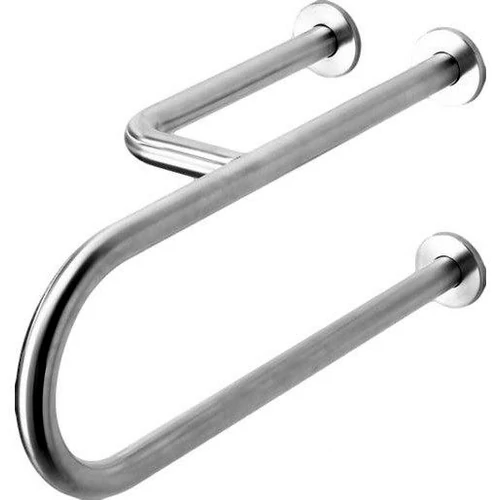 Fix U alakú kapaszkodó, jobb oldali megerősítéssel, szemből nézve a WC bal oldalára kerül, rozsdamentes acél, fényes, takarótárcsával, 600 mm