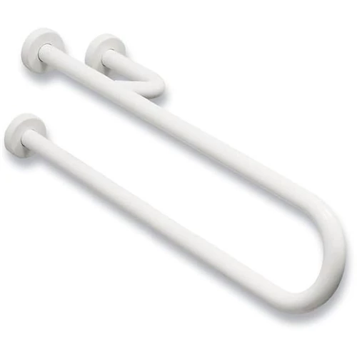 Fix U alakú kapaszkodó, bal oldali megerősítéssel, szemből nézve a WC jobb oldalára kerül, acél, fehér, takarótárcsával, 600 mm