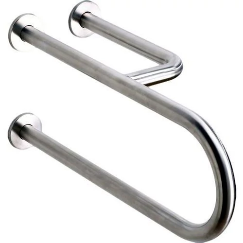 Fix U alakú kapaszkodó, bal oldali megerősítéssel, szemből nézve a WC jobb oldalára kerül, rozsdamentes acél, fényes, takarótárcsával, 600 mm