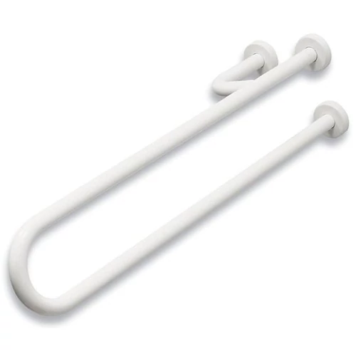 Fix U alakú kapaszkodó, jobb oldali megerősítéssel, szemből nézve a WC bal oldalára kerül, acél, fehér, takarótárcsával, 800 mm