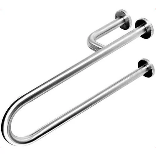 Fix U alakú kapaszkodó, jobb oldali megerősítéssel, szemből nézve a WC bal oldalára kerül, rozsdamentes acél, fényes, takarótárcsával, 800 mm