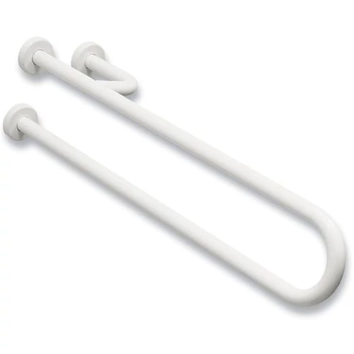 Fix U alakú kapaszkodó, bal oldali megerősítéssel, szemből nézve a WC jobb oldalára kerül, acél, fehér, takarótárcsával, 800 mm