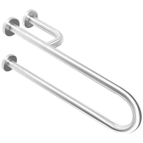 Fix U alakú kapaszkodó, bal oldali megerősítéssel, szemből nézve a WC jobb oldalára kerül, rozsdamentes acél, selyem, takarótárcsával, 800 mm