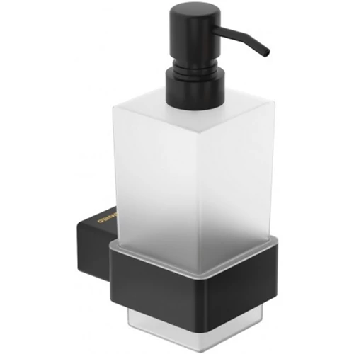 Pompei fali pumpás szappanadagoló üveg testtel, AISI304 r.m. acél tartóval, matt fekete