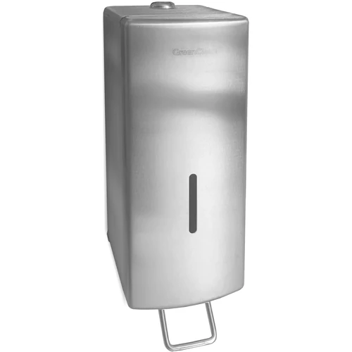 Folyékony szappanadagoló alsó nyomó karral, szintjelzővel, tartályos, zárható, r.m. acél, selyem, 1L