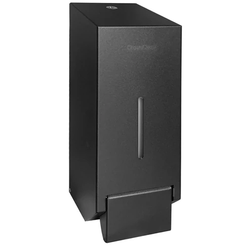 Vandálbiztos folyékony szappan adagoló, zárható, szögletes házzal, tartályos, acél, matt fekete, 1,2L