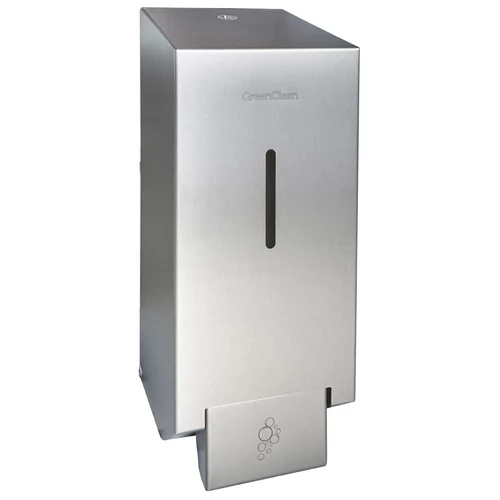 Vandálbiztos nyomógombos habszappan adagoló, zárható, műanyag tartály, r.m. acél, Silk Touch ujjlenyomatmentes, 1L