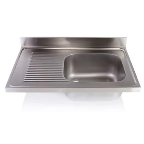 1000x600mm 1 medencés nagykonyhai mosogató medence bal oldali csepegtetővel, 500x400x250mm belső méretekkel, r.m. acél