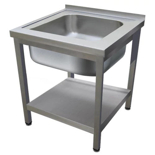 500mm 1 medencés nagykonyhai mosogató 400x400x250mm medencével, lábra állítva, polccal, r.m. acél