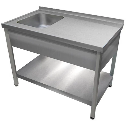 1000mm 1 medencés nagykonyhai mosogató jobb oldali csepegtetővel, 500x400x250mm medencével, lábra állítva, takaróköpennyel, polccal, r.m. acél