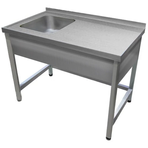 1000mm 1 medencés nagykonyhai mosogató jobb oldali csepegtetővel, 500x400x250mm medencével, lábra állítva, takaróköpennyel, r.m. acél