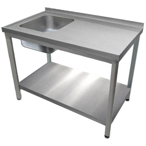 1000mm 1 medencés nagykonyhai mosogató jobb oldali csepegtetővel, 500x400x250mm medencével, lábra állítva, polccal, r.m. acél