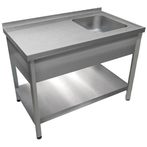 1000mm 1 medencés nagykonyhai mosogató bal oldali csepegtetővel, 500x400x250mm medencével, lábra állítva, takaróköpennyel, polccal, r.m. acél