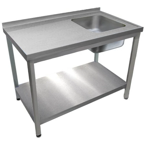 1000mm 1 medencés nagykonyhai mosogató bal oldali csepegtetővel, 500x400x250mm medencével, lábra állítva, polccal, r.m. acél