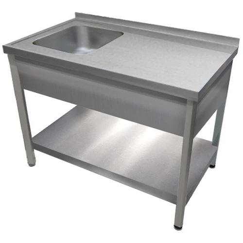 1000mm 1 medencés nagykonyhai mosogató jobb oldali csepegtetővel, 500x500x300mm medencével, lábra állítva, takaróköpennyel, polccal, r.m. acél