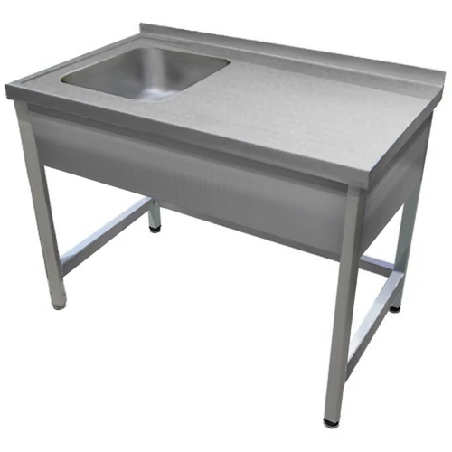 1000mm 1 medencés nagykonyhai mosogató jobb oldali csepegtetővel, 500x500x300mm medencével, lábra állítva, takaróköpennyel, r.m. acél