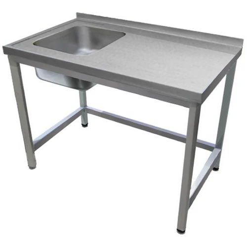 1000mm 1 medencés nagykonyhai mosogató jobb oldali csepegtetővel, 500x500x300mm medencével, lábra állítva, r.m. acél