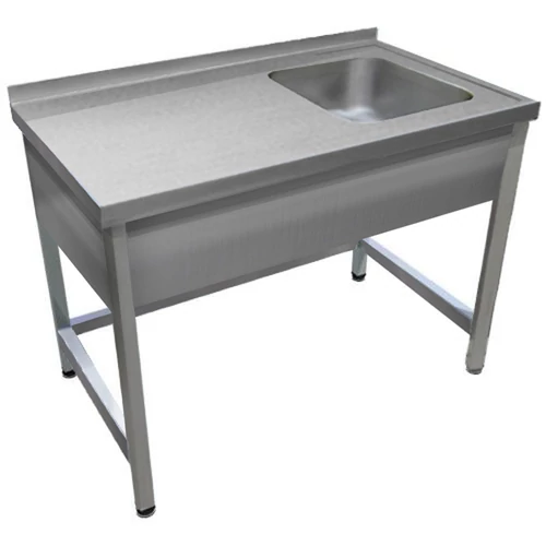 1000mm 1 medencés nagykonyhai mosogató bal oldali csepegtetővel, 500x500x300mm medencével, lábra állítva, takaróköpennyel, r.m. acél