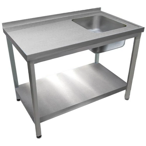 1000mm 1 medencés nagykonyhai mosogató bal oldali csepegtetővel, 500x500x300mm medencével, lábra állítva, polccal, r.m. acél