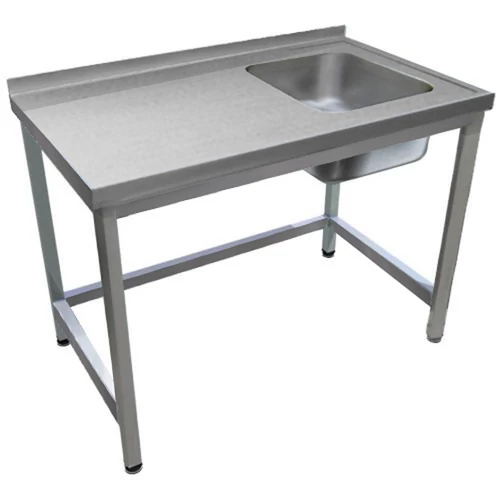 1000mm 1 medencés nagykonyhai mosogató bal oldali csepegtetővel, 500x500x300mm medencével, lábra állítva, r.m. acél