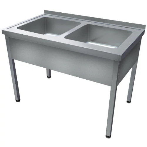 1000mm 2 medencés nagykonyhai mosogató 400x400x250mm medencékkel, lábra állítva, takaróköpennyel, r.m. acél