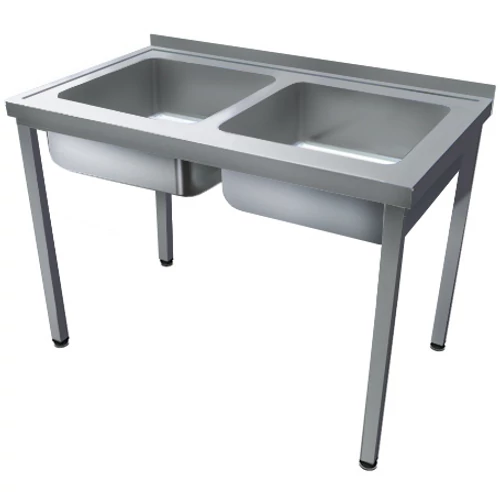 1000mm 2 medencés nagykonyhai mosogató 400x400x250mm medencékkel, lábra állítva, r.m. acél