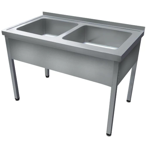 1000mm 2 medencés nagykonyhai mosogató 400x500x250mm medencékkel, lábra állítva, takaróköpennyel, r.m. acél
