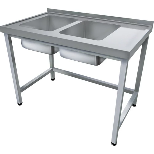 1600mm 2 medencés nagykonyhai mosogató jobb oldali csepegtetővel, 500x400x250mm medencékkel, lábra állítva, r.m. acél