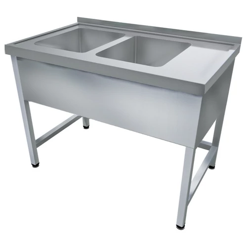 1600mm 2 medencés nagykonyhai mosogató jobb oldali csepegtetővel, 500x500x300mm medencékkel, lábra állítva, takaróköpennyel, r.m. acél