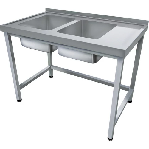 1600mm 2 medencés nagykonyhai mosogató jobb oldali csepegtetővel, 500x500x300mm medencékkel, lábra állítva, r.m. acél