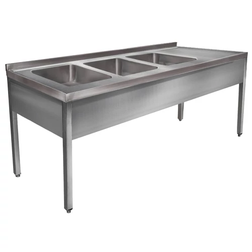 1900mm 3 medencés nagykonyhai mosogató jobb oldali csepegtetővel, 500x400x250mm medencékkel, lábra állítva, takaróköpennyel, r.m. acél