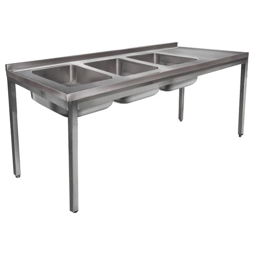 1900mm 3 medencés nagykonyhai mosogató jobb oldali csepegtetővel, 500x400x250mm medencékkel, lábra állítva, r.m. acél