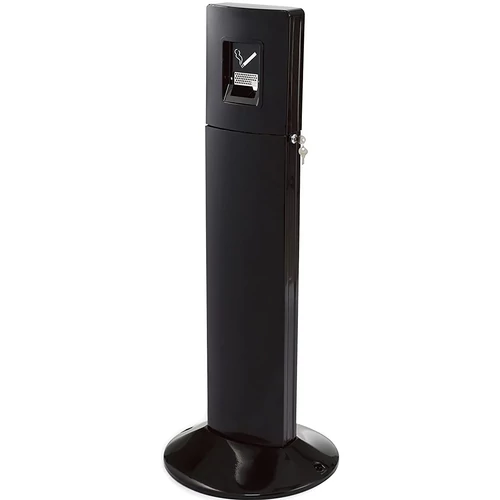 Szabadon álló hamuzó állomás, 6L fém tartály, zárható, alumínium / r.m. acél, fekete Uni-Koat időjárásálló borítás