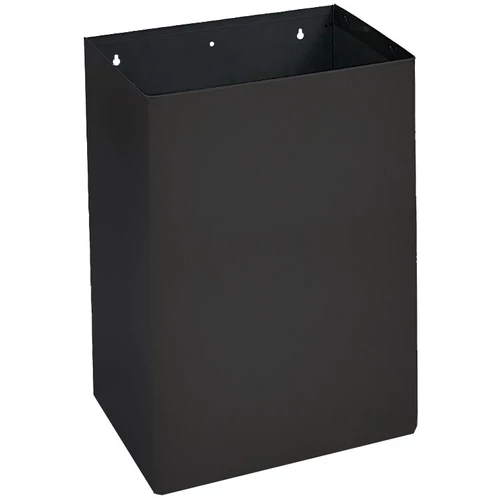 Fali fedő nélküli vandálbiztos hulladékgyűjtő, nagy kapacitású, 45 liter, lekerekített élekkel, acél, fekete