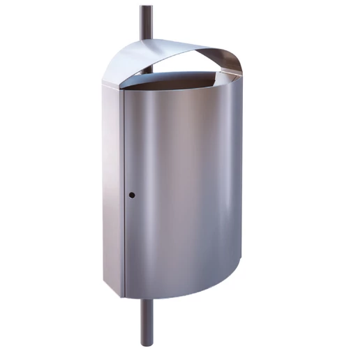 CAPITAL 60131 vandálbiztos kültéri függő, fali hulladékgyűjtő 50L fém rekesszel, fedeles, csőre rögzíthető, 2mm r.m. acél, selyem