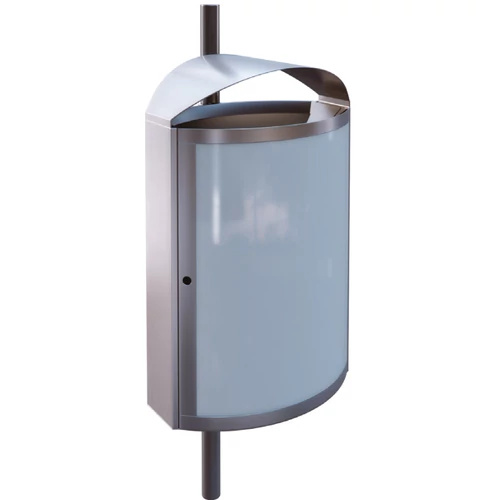 CAPITAL 61131 vandálbiztos kültéri függő, fali szemetes infotáblával, 50L fém rekesz, fedél, csőre rögzíthető, 2mm r.m. acél, selyem