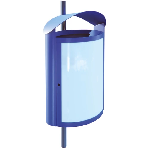 CAPITAL 71111 vandálbiztos kültéri függő/fali kuka infotáblával 50L fém rekesz, fedél, csőre rögzíthető, 1,5-2mm acél, kék