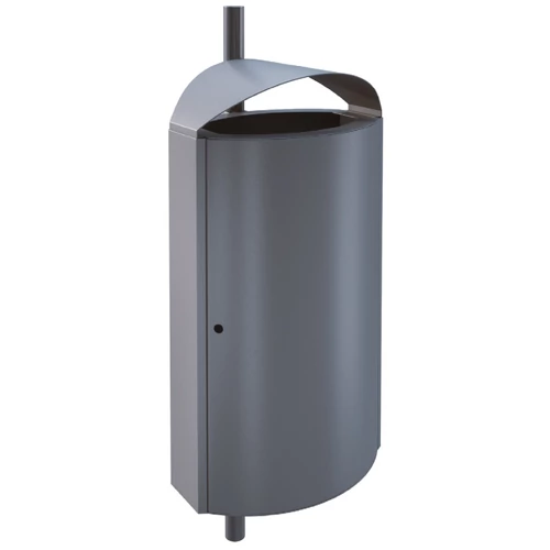 CAPITAL 85111 vandálbiztos kültéri függő/fali szemetes 60L fém rekesz, fedeles, csőre rögzíthető, 1,5-2mm acél, DB 702 sötétszürke