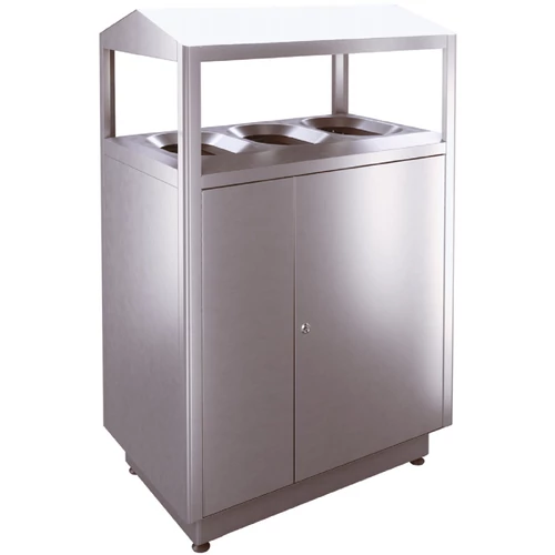 SKYLINE S300D-IL prémium kültéri szelektív szemetes fedővel 3x100L fém rekeszekkel, zárható, önoltó, 1,5mm r.m. acél