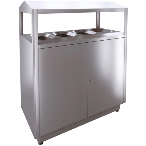 SKYLINE S400D-IL prémium kültéri szelektív szemetes fedővel 4x100L fém rekeszekkel, zárható, önoltó, 1,5mm r.m. acél