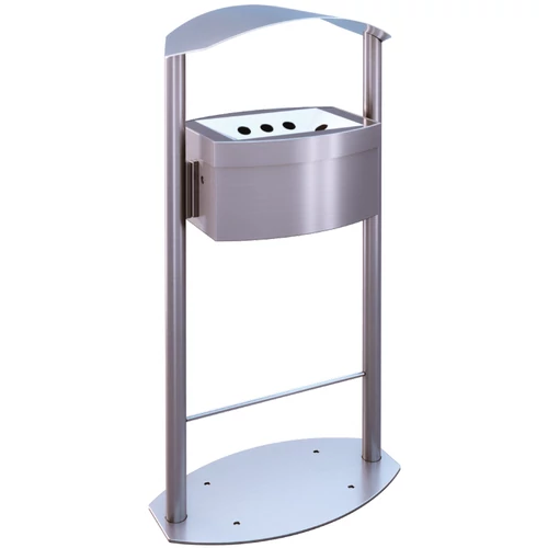 Álló vandálbiztos kültéri hamuzó 8L öblös perforált hamutartóval, esővédő fedéllel, DB henger forma, r.m. acél, selyem