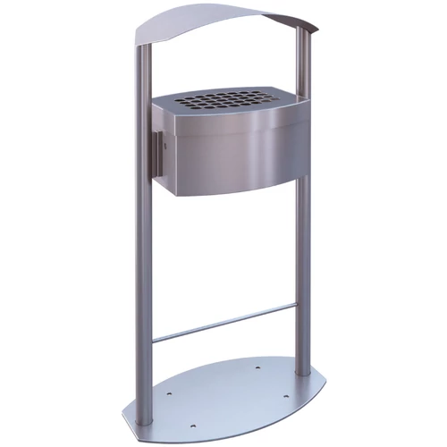 Álló vandálbiztos kültéri hamuzó 8L sík perforált hamutartóval, esővédő fedéllel, henger forma, r.m. acél, selyem