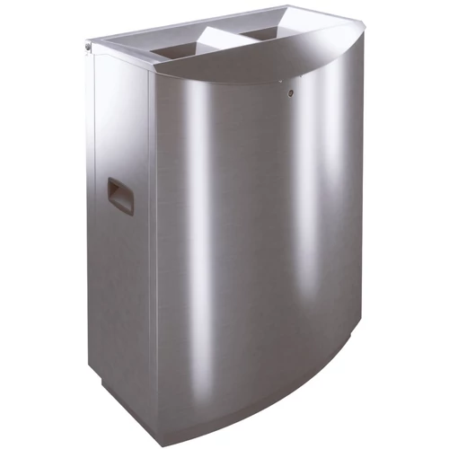 TEMPTATION FFW2 vandálbiztos hulladékgyűjtő falsíkra felfekvő kialakítással, 2x50L belső fém rekesz, zárható, önoltó, 1,5mm r.m. acél