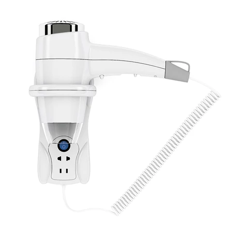 Szállodai hajszárító fali konzollal, 2 sebességi fokozat, borotválkozó dugalj, 1400W, fehér