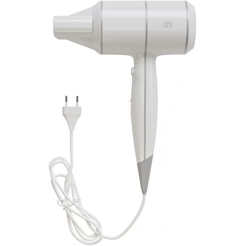 Szállodai ionos hajszárító kézi, 3 fokozat, fűtőszál kapcsolás, 1800W, fali konzol nélkül, szövet zsákkal, fehér