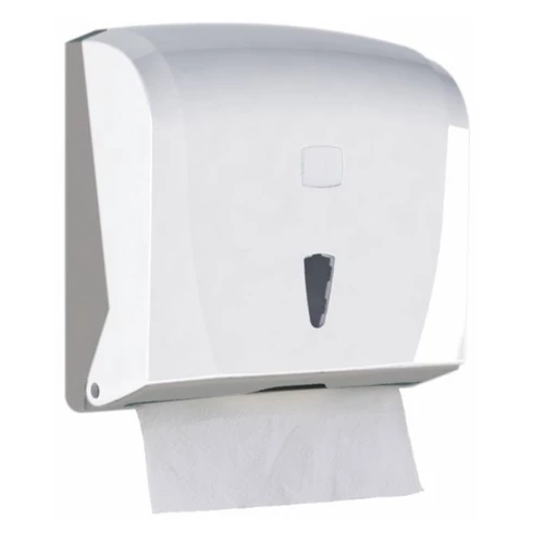 C / V / Z hajtogatott kéztörlőpapír adagoló, műanyag, fehér, zárható, töltöttségjelzővel