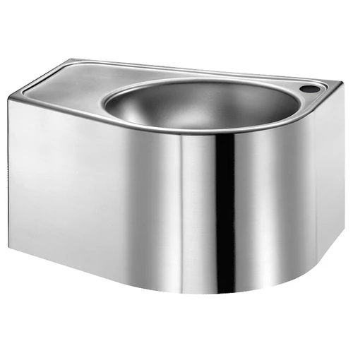 DELABIE DUO R vandálbiztos fali mosdó D=310mm jobbos medencével, 1,5mm r.m. acél zárt test, alsó szervizablak, 35mm csapfurat, 500x250x380mm